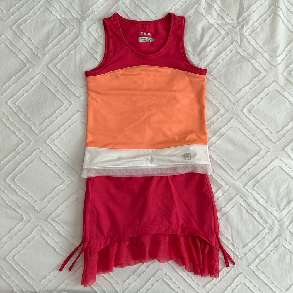 FILA - matching Tennis Skort & Tank - XXS (3-4) - Coral, Peach & Cream